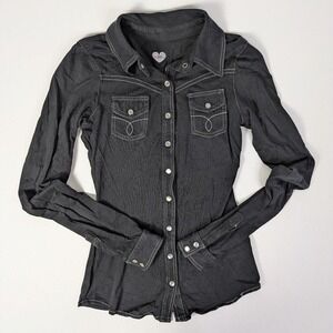 Beau & Eros Anthropologie Western Pearl Snap Button Down Top Grunge Shirt